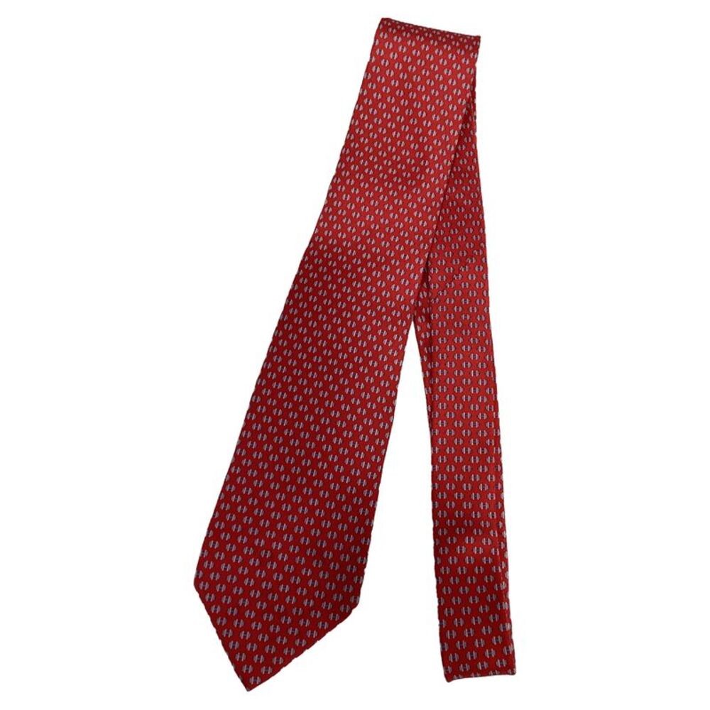 Ferragamo Printed Tie in Red Silk